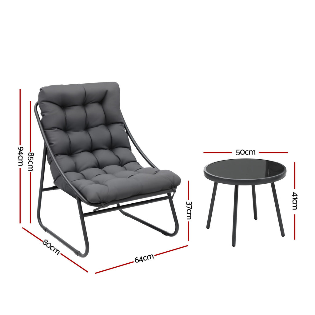 Gardeon 3PC Outdoor Bistro Set Patio Furniture Table and Chairs Steel Dining Chair
