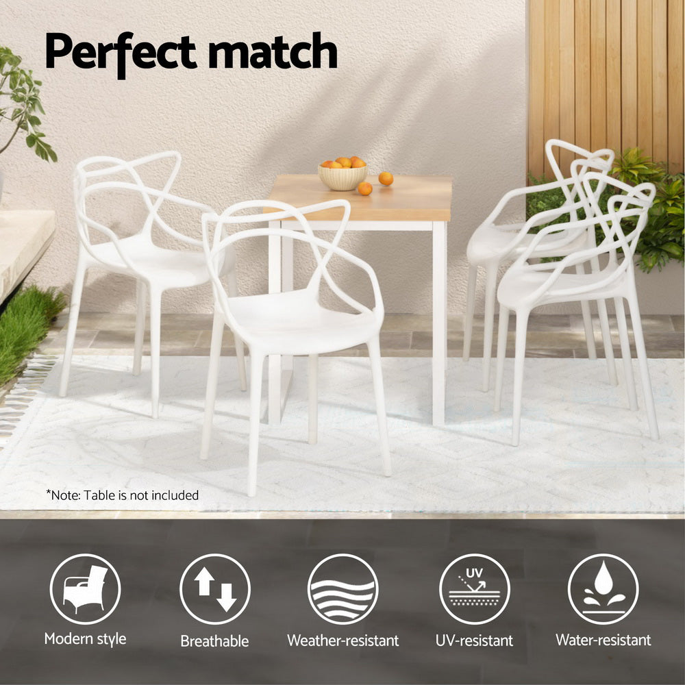 Gardeon 4PC Outdoor Dining Chairs PP Portable Stackable Chair Patio Furniture White