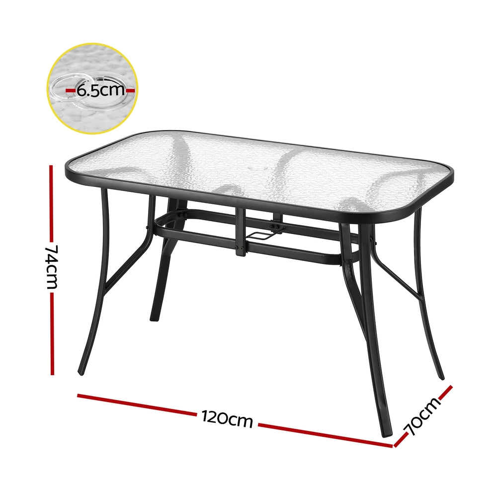 Gardeon 120CM Outdoor Dining Table Steel Parasol Hole Desk Patio Furniture Black