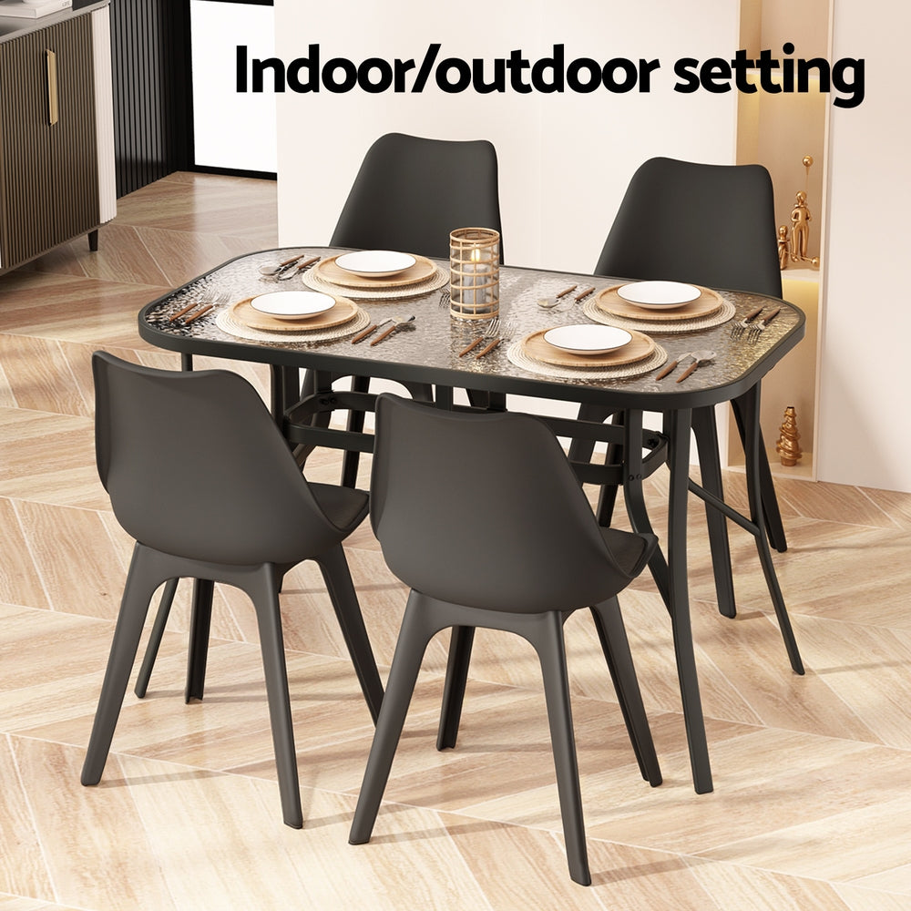 Gardeon 120CM Outdoor Dining Table Steel Parasol Hole Desk Patio Furniture Black