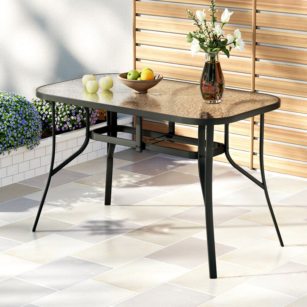 Gardeon 120CM Outdoor Dining Table Steel Parasol Hole Desk Patio Furniture Black