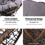 Gardeon Outdoor Chairs Outdoor Furniture Papasan Chair Wicker Patio Garden Brown
