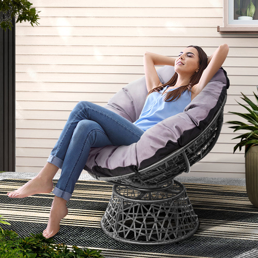 Gardeon Outdoor Chairs Outdoor Furniture Papasan Chair Wicker Patio Garden Grey