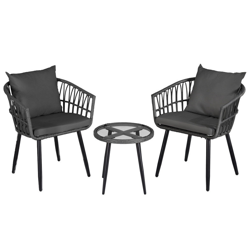 Gardeon 3PC Outdoor Bistro Set Patio Furniture Lounge Setting Table and Chairs Grey