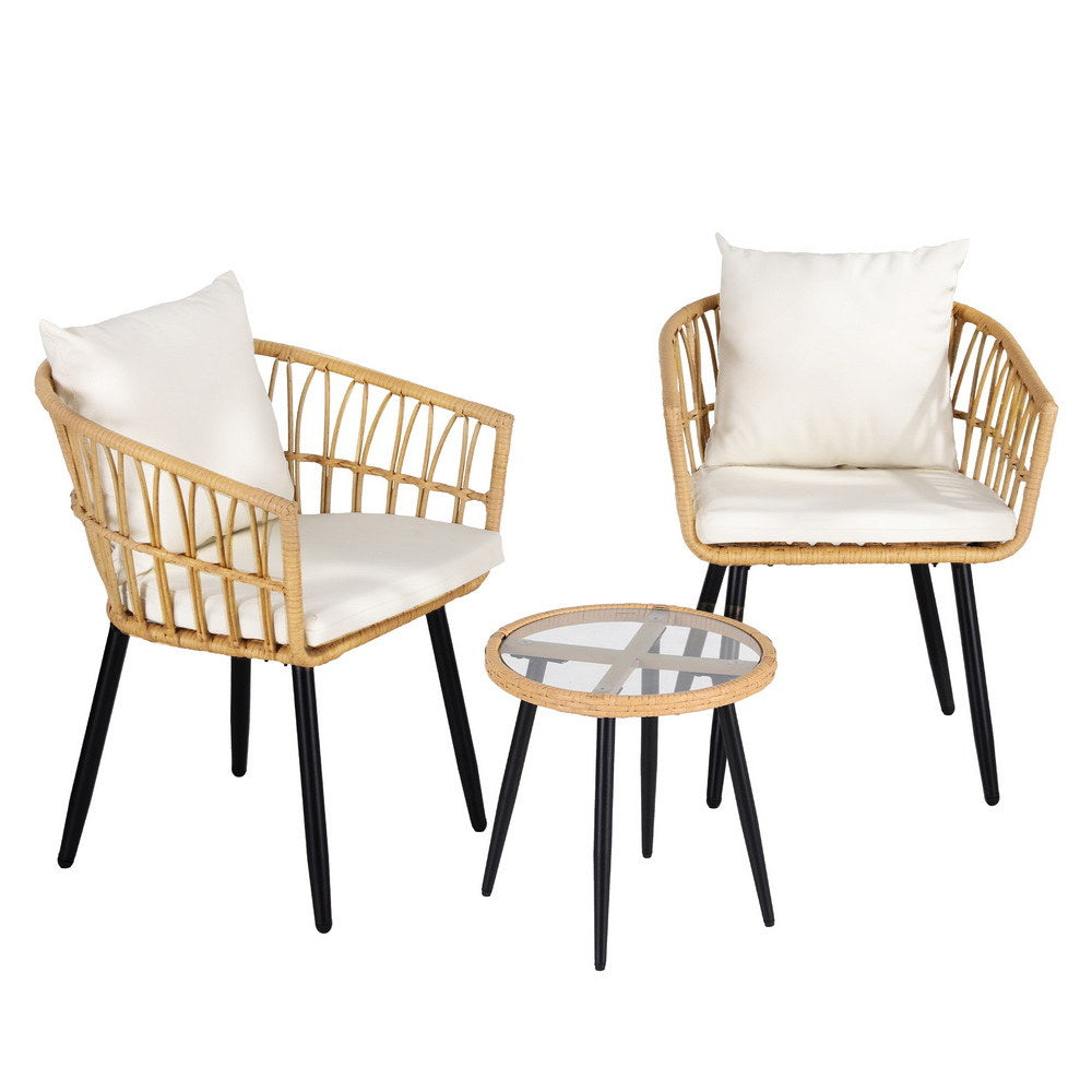 Gardeon 3PC Outdoor Bistro Set Patio Furniture Lounge Setting Table and Chairs Natural