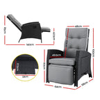 Gardeon Outdoor Recliner Chairs Sun lounge Wicker Lounger Patio Furniture Adjustable Black