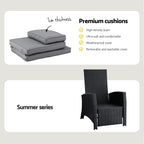 Gardeon Outdoor Recliner Chairs Sun lounge Wicker Lounger Patio Furniture Adjustable Black