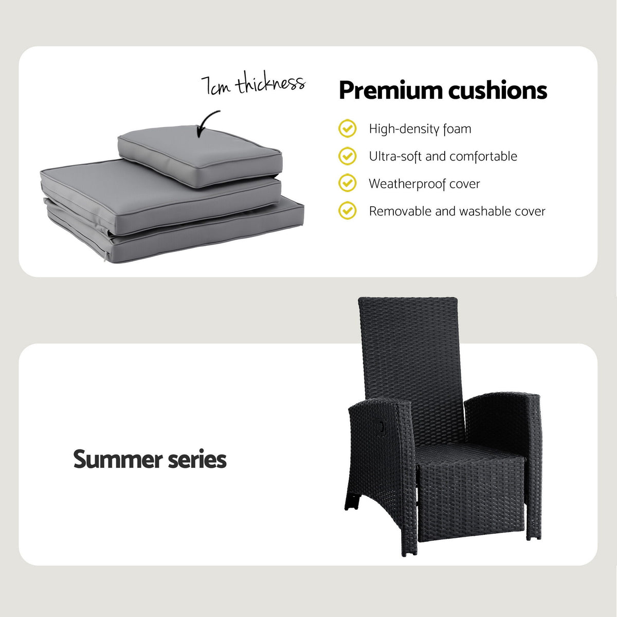 Gardeon Outdoor Recliner Chairs Sun lounge Wicker Lounger Patio Furniture Adjustable Black