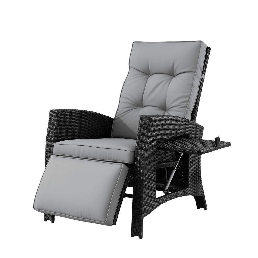 Gardeon Outdoor Recliner Chairs Sun lounge Wicker Lounger Patio Furniture Adjustable Black