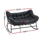 Gardeon Outdoor Rocking Chair Loveseat Wicker 2 Seater Cushion Patio Furniture Grey