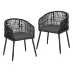 Gardeon 2PC Outdoor Dining Chairs Wicker Chair Patio Furniture Garden Steel Black