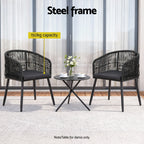 Gardeon 2PC Outdoor Dining Chairs Wicker Chair Patio Furniture Garden Steel Black