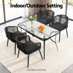 Gardeon 2PC Outdoor Dining Chairs Wicker Chair Patio Furniture Garden Steel Black