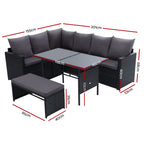 Gardeon Outdoor Furniture Dining Setting Sofa Set Lounge Wicker 8 Seater Black