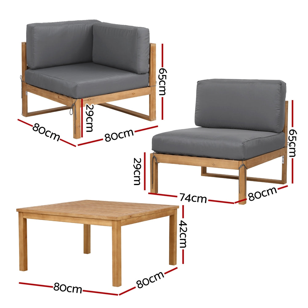 Gardeon 4-Piece Outdoor Sofa Set Wooden Couch Lounge Setting 5PCS