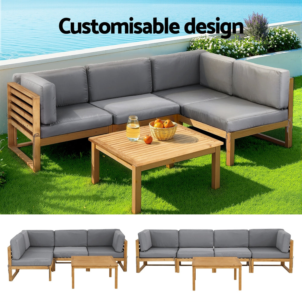 Gardeon 4-Piece Outdoor Sofa Set Wooden Couch Lounge Setting 5PCS