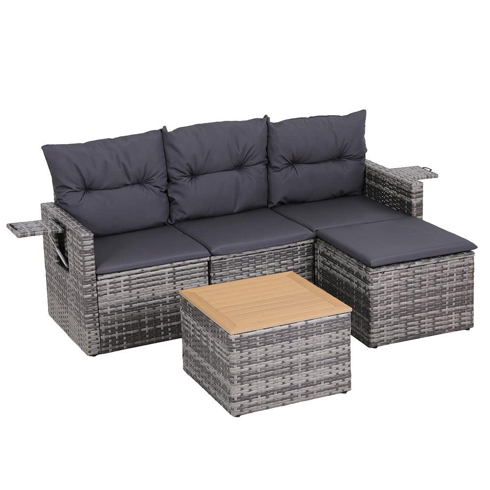 Gardeon 5 Pieces Outdoor Sofa Set 4-Seater Grey Rattan Patio Furniture Table and Chair Setting