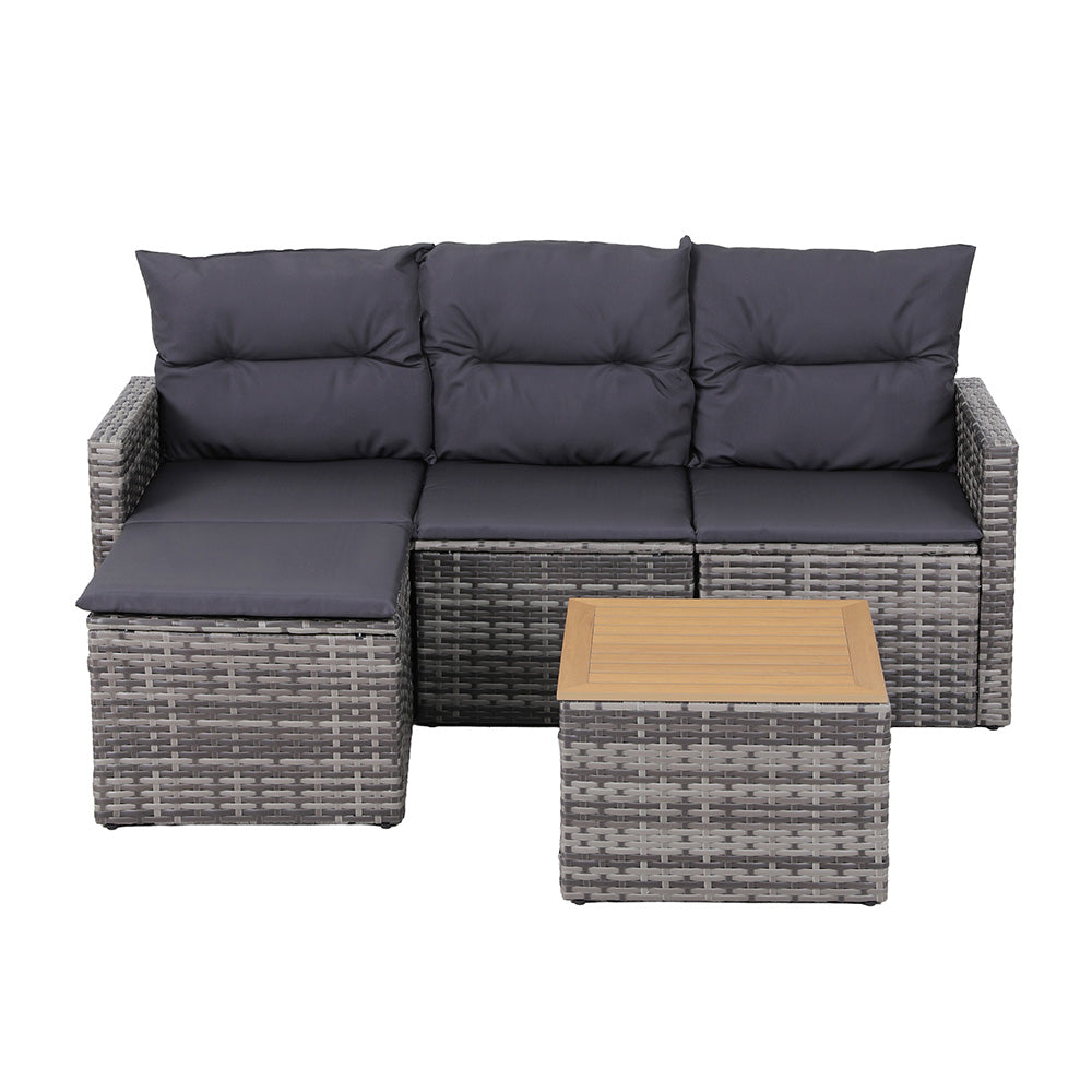 Gardeon 5 Pieces Outdoor Sofa Set 4-Seater Grey Rattan Patio Furniture Table and Chair Setting