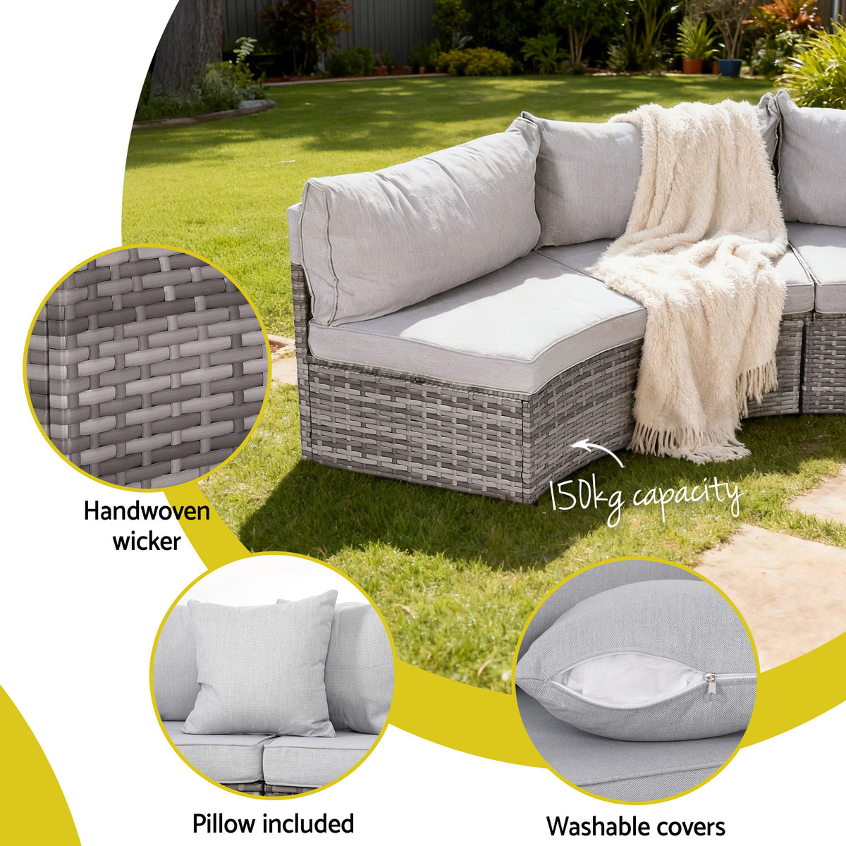 Gardeon 6 Seater Outdoor Sofa Set 9PCS Table Chair Set Garden Rattan Patio Furniture
