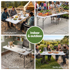 Gardeon 123cm Folding Table Portable Fold-in-Half with Handle Camping Picnic Adjustable Height