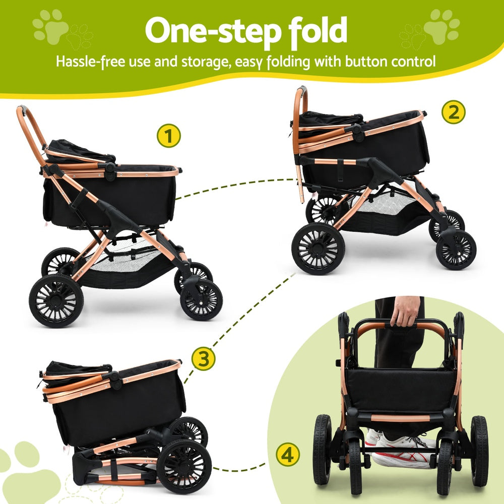 i.Pet Pet Dog Stroller Pram Large Cat Carrier Travel Pushchair Foldable 4 Wheels