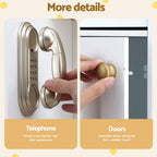 Product display with a telephone and door handles, labeled for different uses.