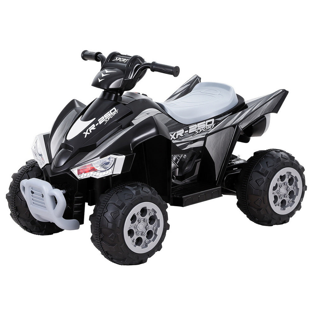 Black and gray toy ATV on a white background