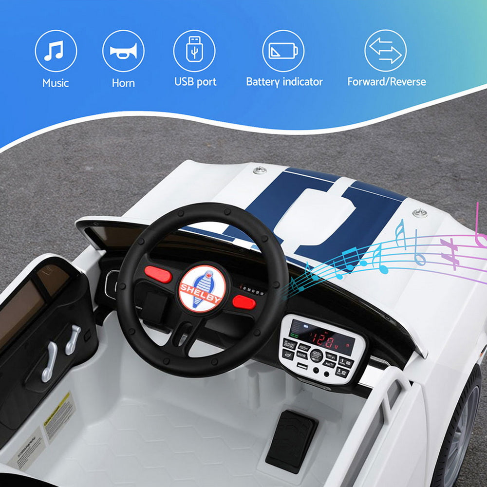 Kids Electric Ride On Car Licensed GT350 Outdoor Toys Cars Music Remote White