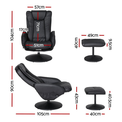 Artiss 2X Recliner Chair Ottoman Heated Massage Black