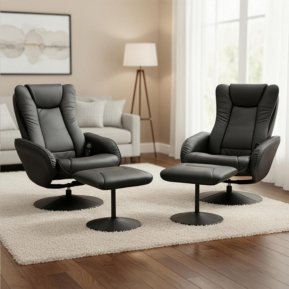 Artiss 2X Recliner Chair Ottoman Heated Massage Black