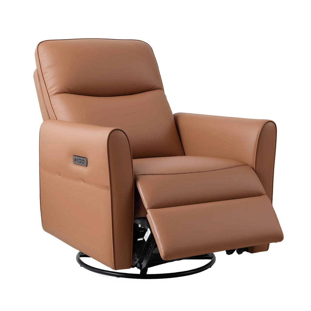 Artiss Swivel Recliner Chair Leather Rocking Reclining Sofa with Charging Ports LED Brown
