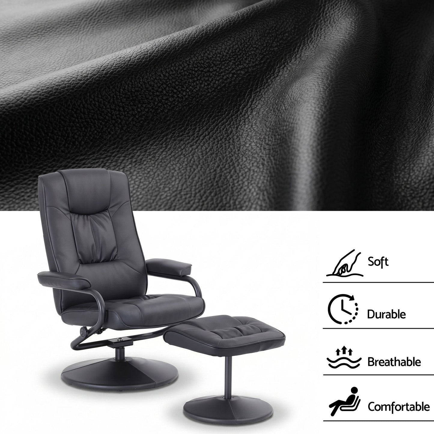 Artiss Recliner with Ottoman 360-Degree Swivel Recliner Chair and Ottoman Set PU Leather Black