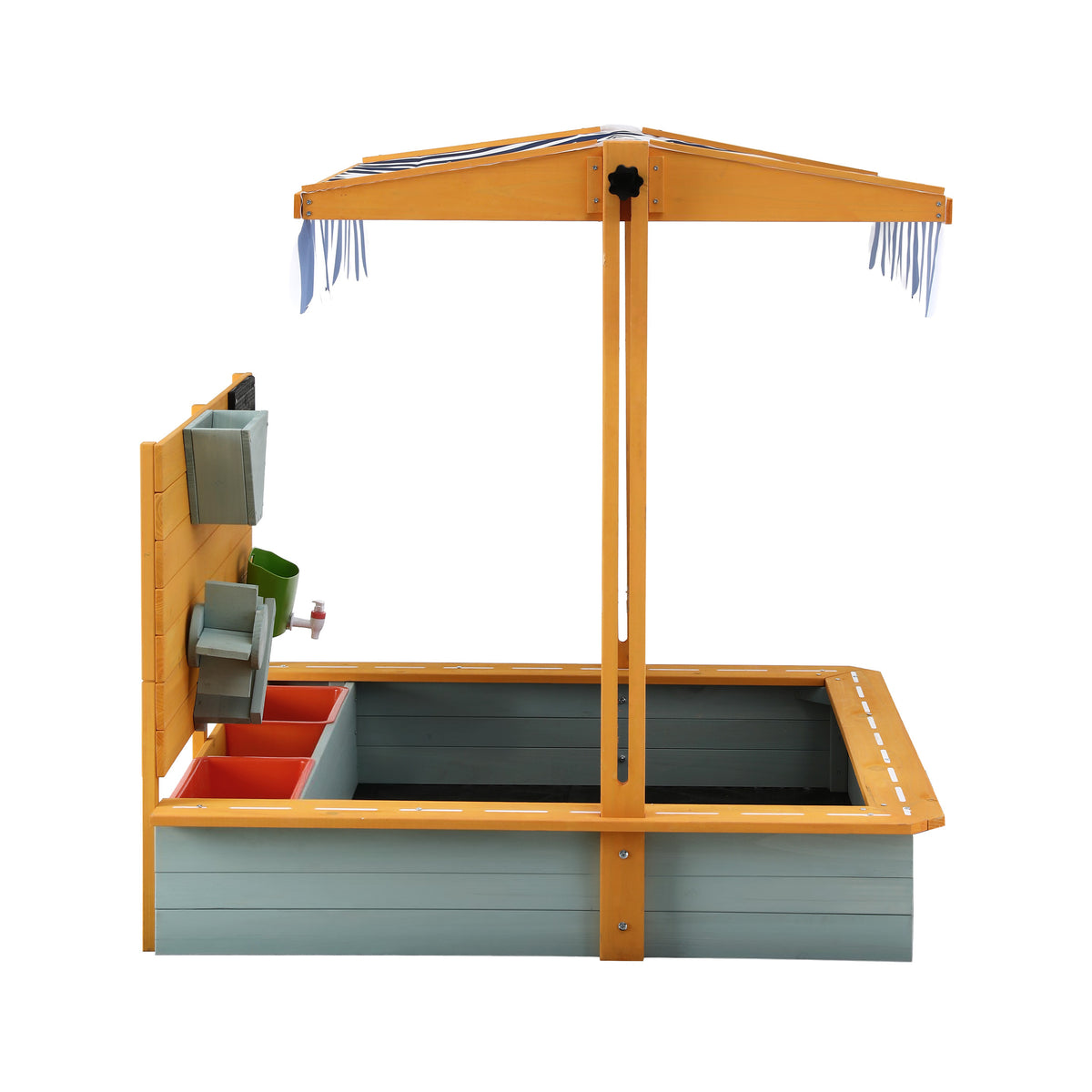 Keezi Kids Sandpit Wooden Canopy Sandbox With Cover Funnel Outdoor Toys 110cm Green