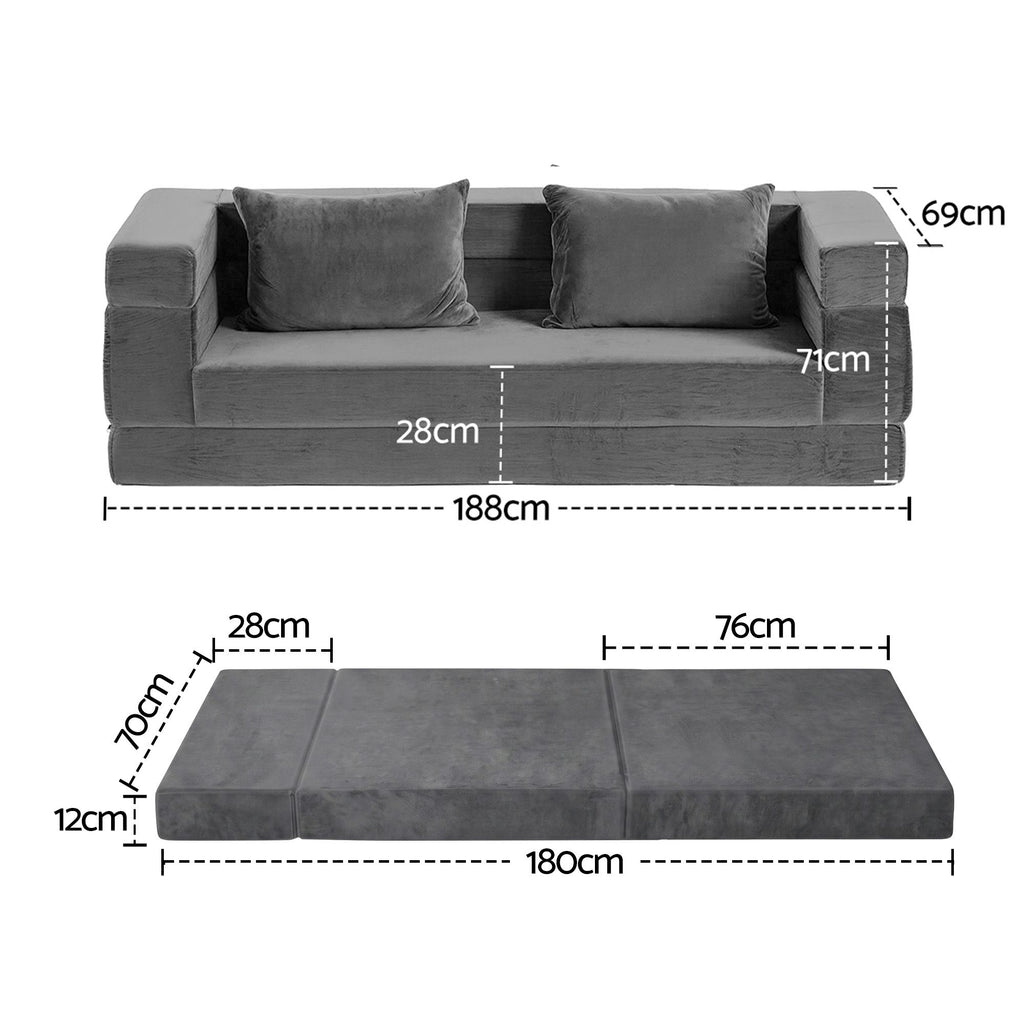 Artiss 3-in-1 Convertible Sofa Bed with Folding Mattress Velvet Foam Chair 300KG