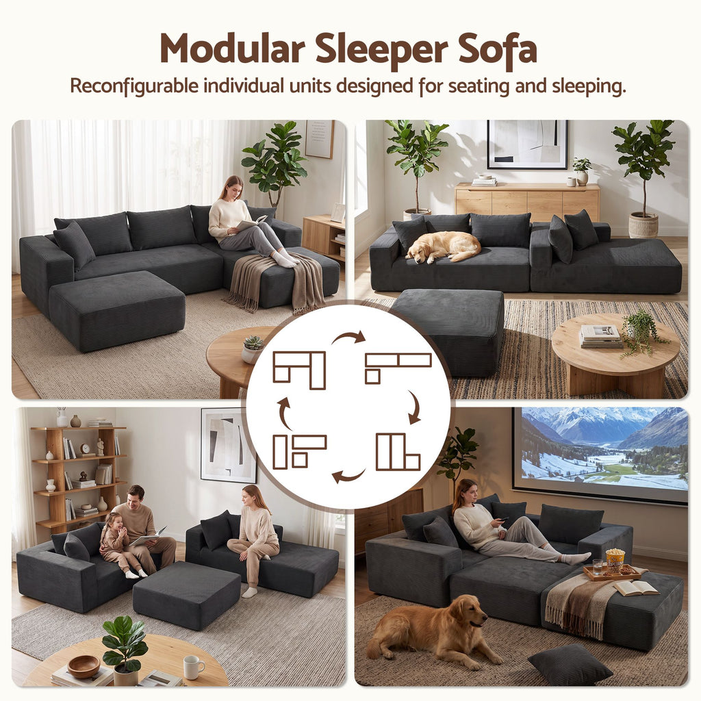 Artiss Modular Sectional Sofa Bed U-Shape 4-Seater Couch Chaise Ottoman Corduroy