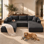 Artiss Modular Sectional Sofa Bed U-Shape 4-Seater Couch Chaise Ottoman Corduroy