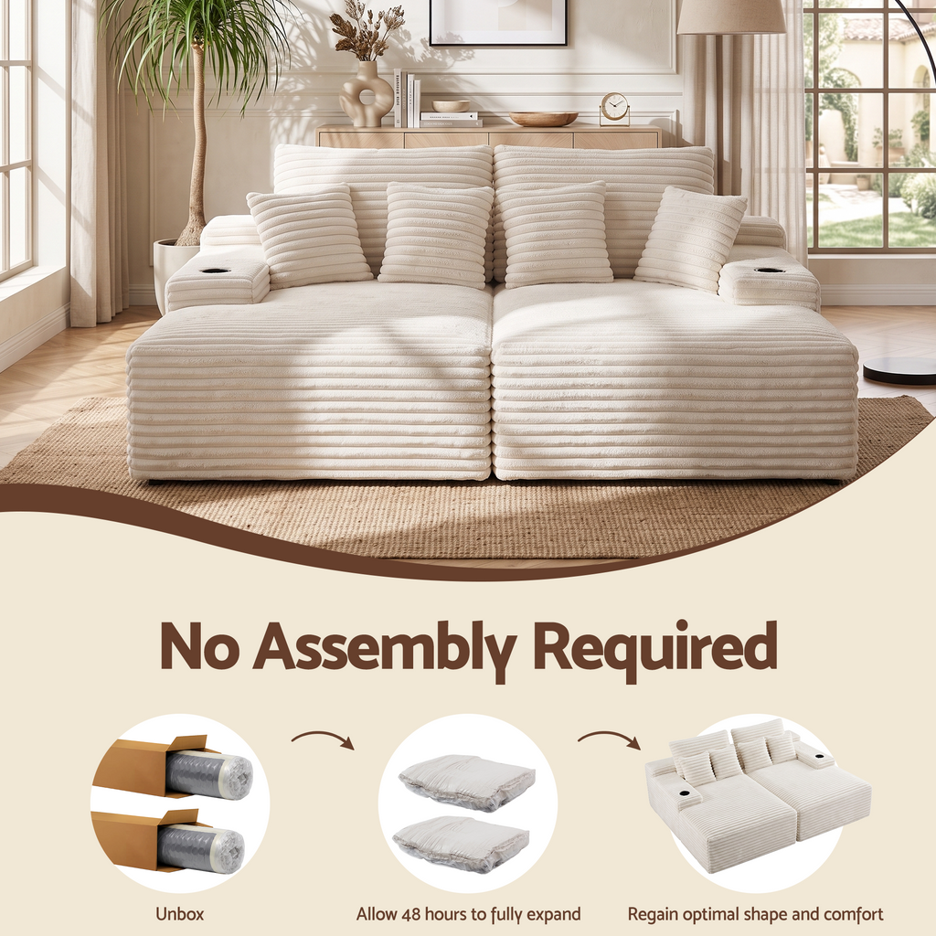 Artiss Double Chaise Lounge Sofa 2-Seater Modular Sofa Lounge Chair Couch Beige