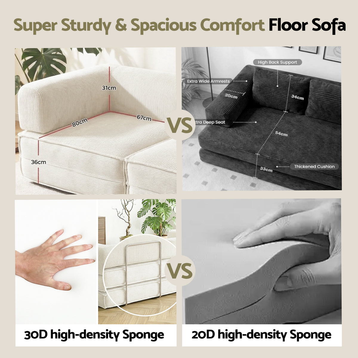 Artiss Convertible Folding Sofa Bed Pull Out Mattress Sleeper Couch Corduroy Beige