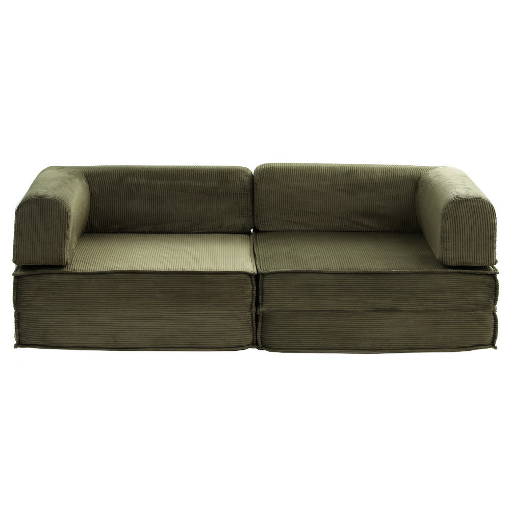 Artiss Convertible Folding Sofa Bed Pull Out Mattress Sleeper Couch Corduroy Green