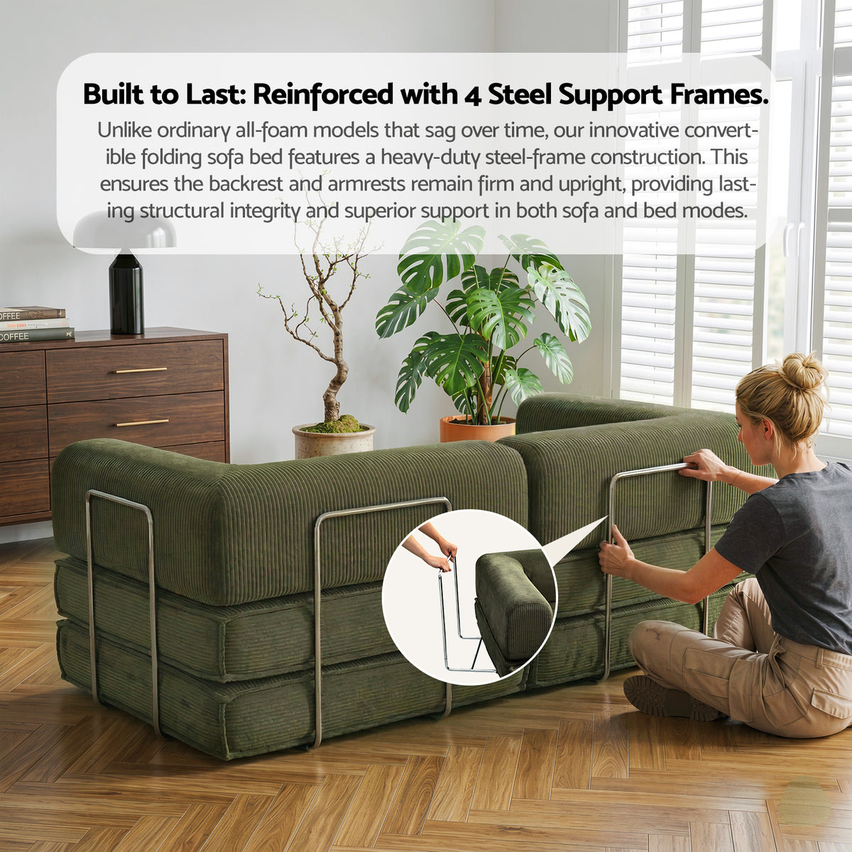 Artiss Convertible Folding Sofa Bed Pull Out Mattress Sleeper Couch Corduroy Green