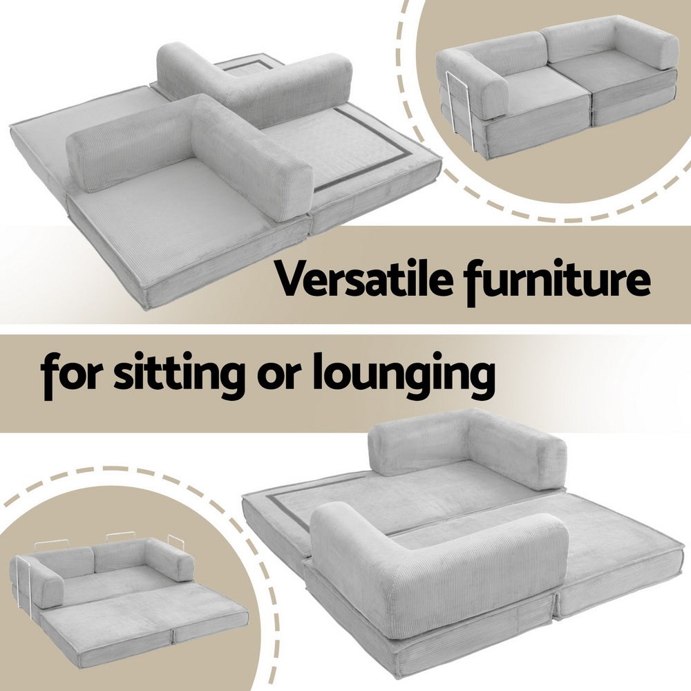 Artiss Convertible Folding Sofa Bed Pull Out Mattress Sleeper Couch Corduroy Grey