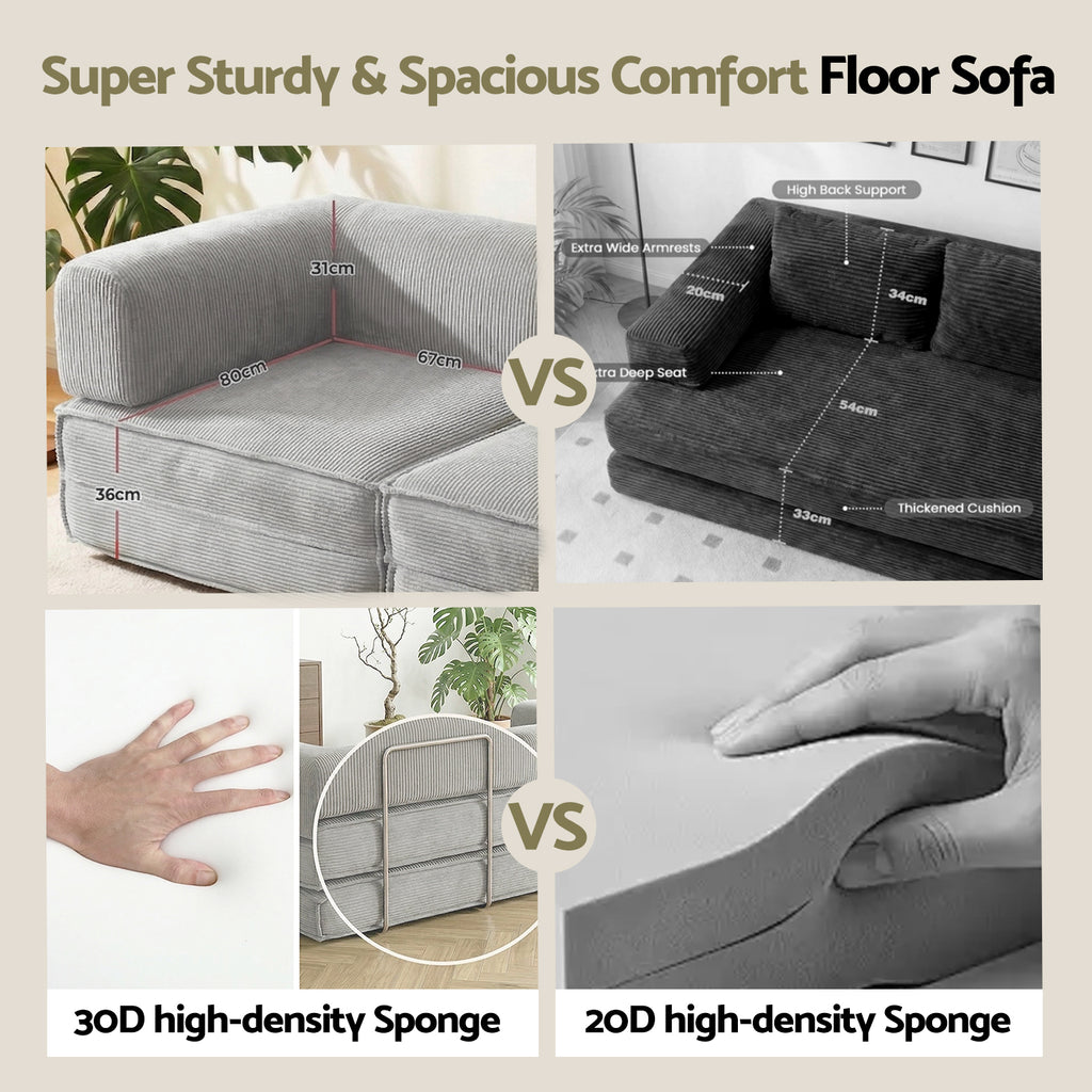 Artiss Convertible Folding Sofa Bed Pull Out Mattress Sleeper Couch Corduroy Grey