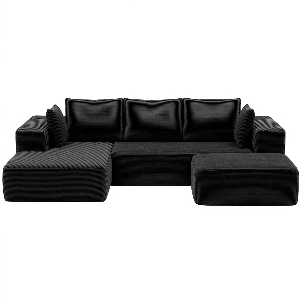 Artiss Modular Sofa Bed with Ottoman Sectional Boneless Couches for Living Room Corduroy Compressed Sofa Black
