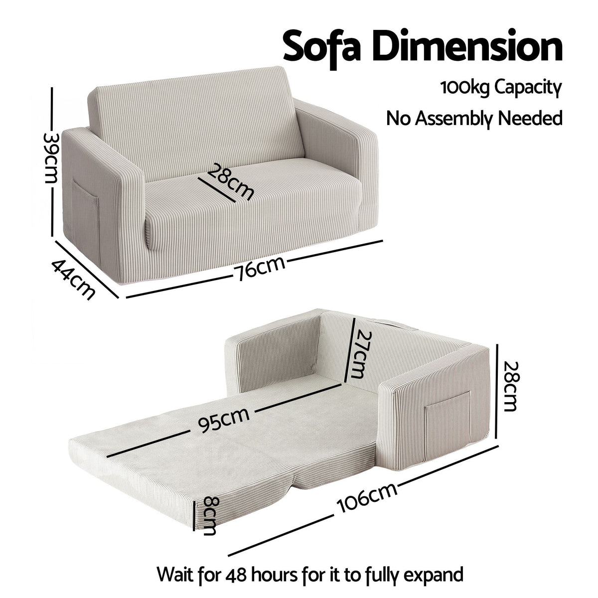 Artiss 2-in-1 Kids Sofa Toddler Foam Couch with Side Pocket Light Grey