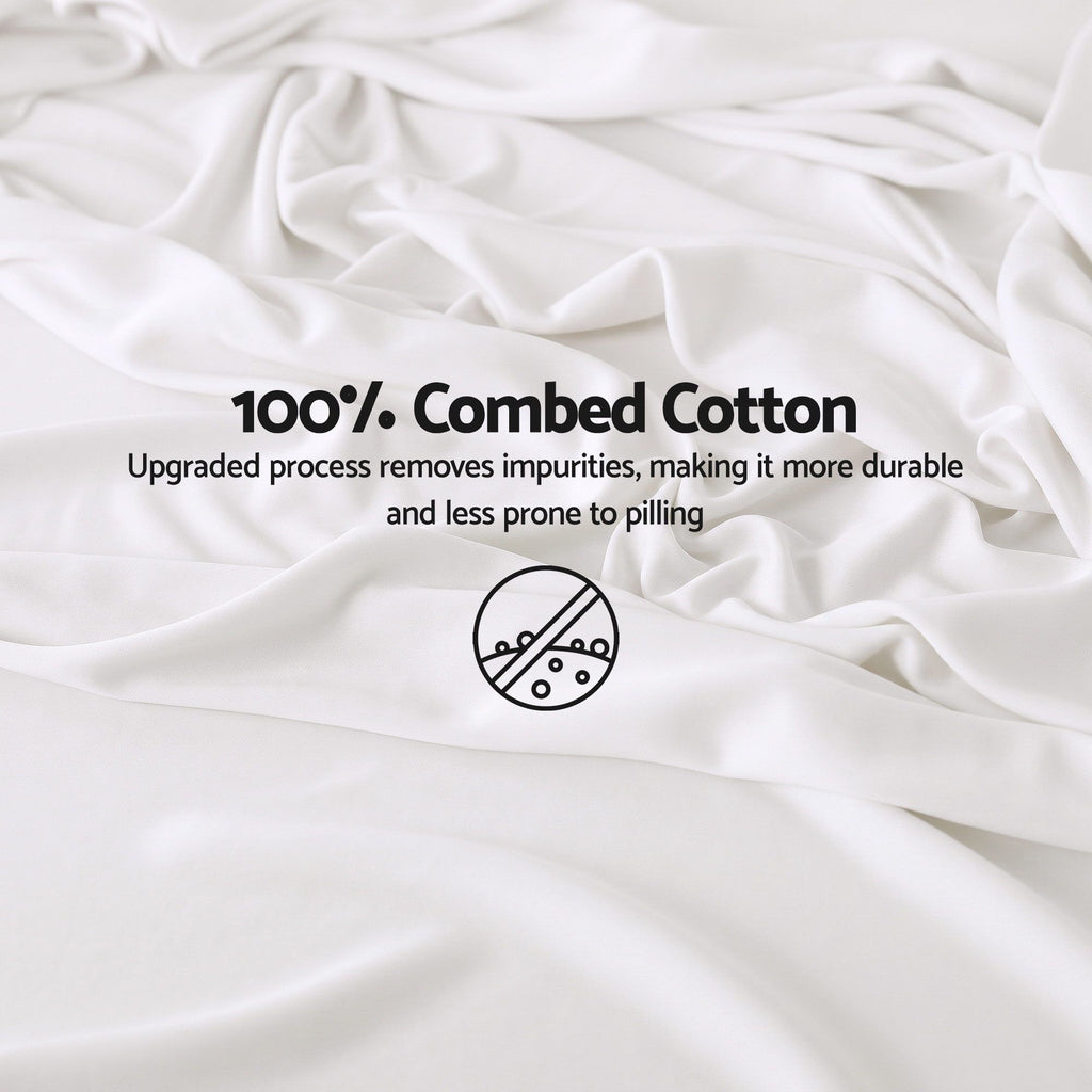 Giselle Double 500TC Cotton 4Pcs Sheet Set with 40cm Extra Deep Pocket for Thick Mattresses Sateen Weave for Sweaty Nights White