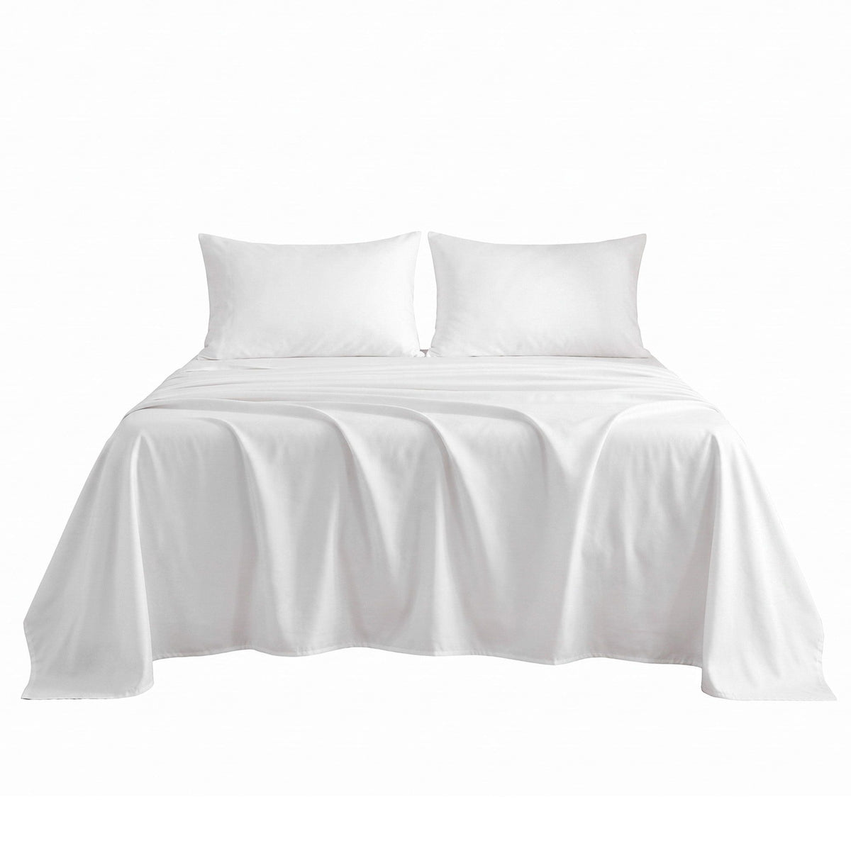 Giselle Queen 500TC Cotton 4Pcs Sheet Set with 40cm Extra Deep Pocket for Thick Mattresses Sateen Weave for Sweaty Nights White