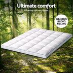 Giselle Bedding 1500GSM Bamboo Pillowtop Mattress Topper 10cm Thick Pad for Back Pain Relief, High Loft Cooling Underlay for Dorm & Guest Bed, 45cm Deep Pocket Queen