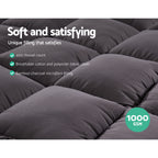 Giselle Bedding Bamboo Charcoal Filling Pillowtop Topper 1000GSM 5cm Thick Pillowtop Pad for Back Pain Relief Washable with 45cm Deep Pocket Queen