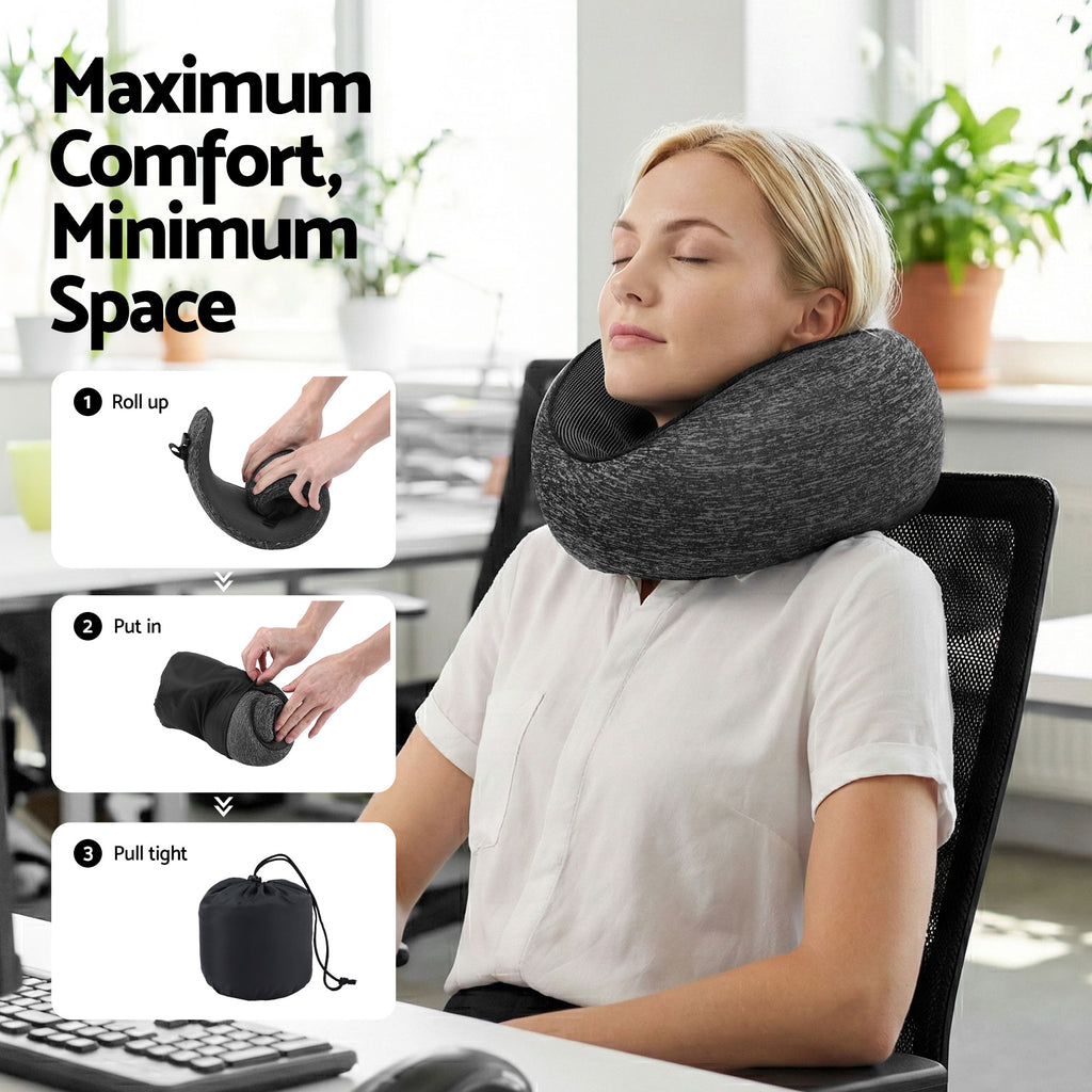 Wanderlite Travel Pillows for Airplanes Ergonomic Memory Foam Neck Pillow, Breathable & Washable Cover, Travel Bag Included, Airplane Pillow for Airplane, Car, Office and Home, Dark Grey