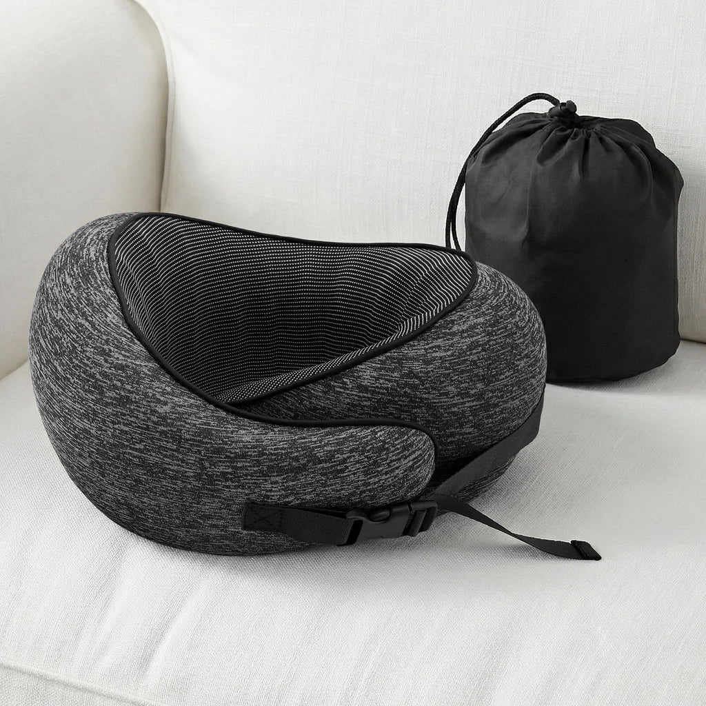 Wanderlite Travel Pillows for Airplanes Ergonomic Memory Foam Neck Pillow, Breathable & Washable Cover, Travel Bag Included, Airplane Pillow for Airplane, Car, Office and Home, Dark Grey
